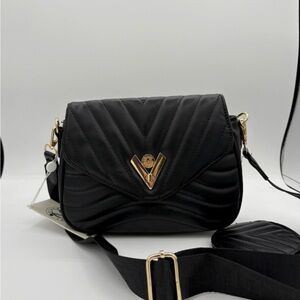 Valentino Black Quilted Shoulder Bag! Signature “V” Logo. Gorgeous Gold Accents